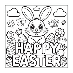 Happy Easter! Black and white coloring pages for teens, adults, and kids featuring Easter elements.