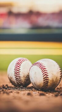 A baseball is in the air with a red and white stripe. The ball is white and red, and it is in motion
