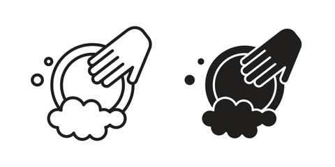 Washing dishes icon element in flat simple style. Thin stroke editable icons