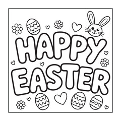 Happy Easter! Black and white coloring pages for teens, adults, and kids featuring Easter elements.