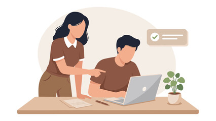 Business colleagues collaborating on laptop, teamwork and mentorship concept