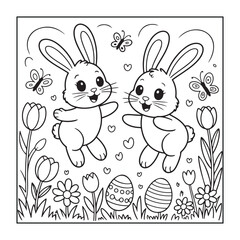 Happy Easter! Black and white coloring pages for teens, adults, and kids featuring Easter elements.