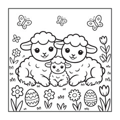 Happy Easter! Black and white coloring pages for teens, adults, and kids featuring Easter elements.