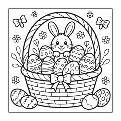 Happy Easter! Black and white coloring pages for teens, adults, and kids featuring Easter elements.