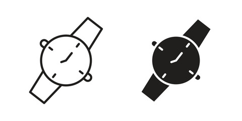Wristwatch icon element in flat simple style. Thin stroke editable icons