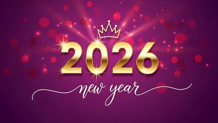 Golden new year 2026 greeting card design with sparkling purple background
