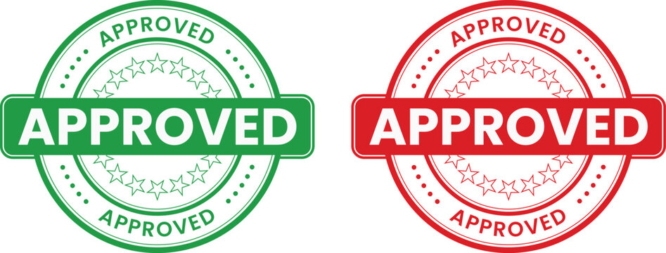 Red and green colors approved rubber stamp on transparent background. Vector illustration