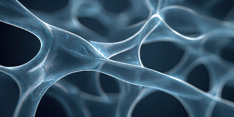 Macro abstract visualization of interconnected fluid channels forming a smooth organic network, designed for biotech, medical innovation and healthcare technology visuals