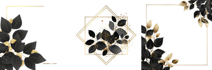 Set of Planta de oro negro hojas rombo, aislada sobre fondo blanco, sombra sutil para profundidad on transparent png background. Ai generated