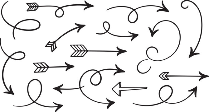 Hand drawn arrows diffrent angle set