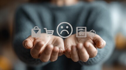 Person holding five blocks showing digital customer experience, satisfaction, online shopping, customer centric and digital engagement