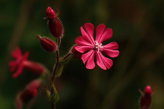 Vivid Blooms of Silene Viscaria: A Glimpse of Nature&acirc;&euro;&trade;s Red and Pink Wildflower Splendor