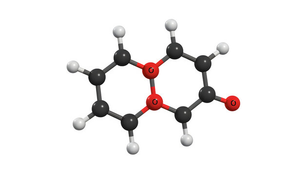Cantharidin molecule 3d ball-and-stick model structure transparent background