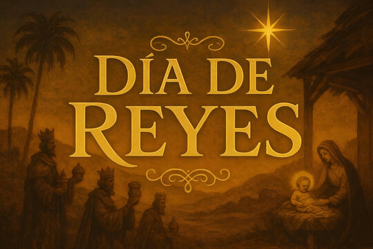 Texto Dorado de D&iacute;a de Reyes con fondo b&iacute;blico