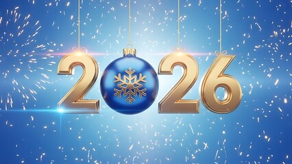 Happy new year 2026 background with golden numbers and festive ornament decoration