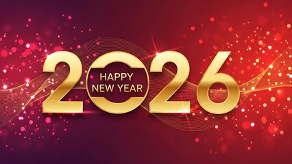 Happy new year 2026 celebration background with golden numbers and sparkling light particles