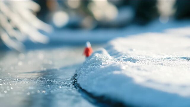 A tiny figure stands alone on a vast, icy surface. The miniature person explores a beautiful, frozen winter landscape.