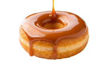 Caramel drizzled donut isolated on transparent background