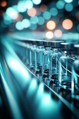 Clear Glass Vials Arranged on Conveyor Belt in Pharmaceutical Lab Environment