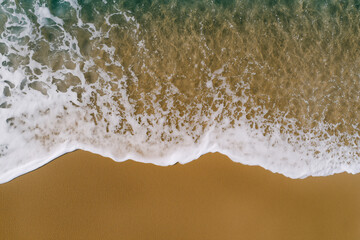 Close-Up Aerial View of Ocean Waves Reaching Sandy Beach