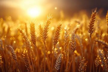 Serene Golden Wheat Stalks Dancing in a Morning Breeze