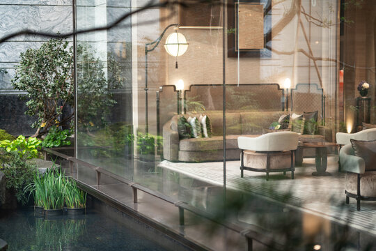 Cozy armchairs in elegant lounge