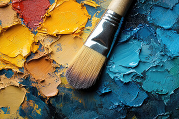 Professional Studio Setting with an Artist&rsquo;s Palette and Classical Paintbrush