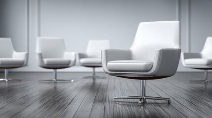 A modern office interior with armchair.