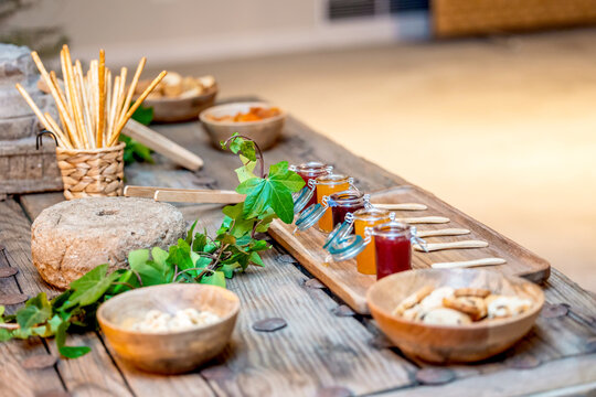 Jams and dried fruits displayed for culinary delight