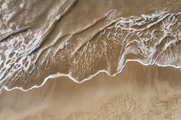 Close-Up Aerial View of Ocean Waves Reaching Sandy Beach