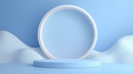 A clean, minimalist 3D rendering featuring a circular display pedestal (podium)