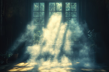 A Panoramic View of Light Filtering Through the Window in a Retro Style