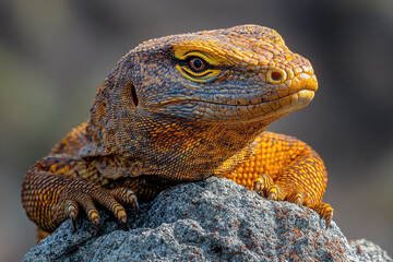 Bengal Monitor Lizard Warming Itself on a Sunlit Desert Rock