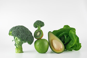 Fresh organic produce on a clean white background