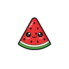 Cute Smiling Cartoon Watermelon Slice with Seeds