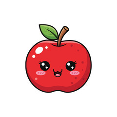 Adorable Red Cartoon Apple with a Shy Smiling Face