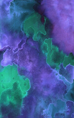 Bright painted green and violet watercolor texture. Hand drawn background