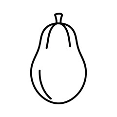 A simple black outline icon of a papaya, a tropical fruit. This minimalist illustration is perfect for healthy eating, fruit, and food-related designs.