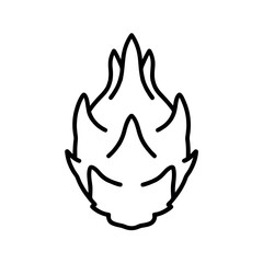 Minimalist outline icon of a vibrant dragon fruit, or pitaya, capturing its unique spiky texture. Ideal for healthy eating, tropical themes, and fruit illustrations.