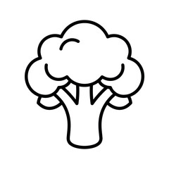 Simple black outline icon of a fresh broccoli, representing healthy eating, vegan food, and organic vegetables. Ideal for web design, apps, or educational materials.