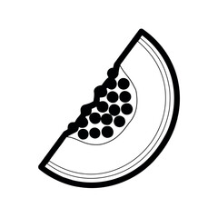 Simple black and white outline illustration of a fresh papaya slice with visible seeds, perfect for healthy eating, tropical fruit, and natural food concepts.