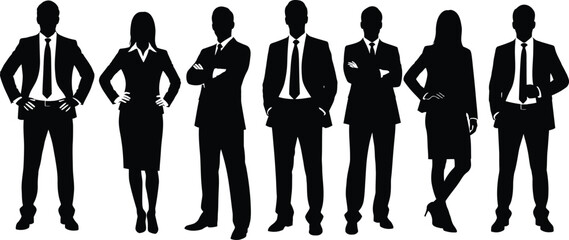 Silhouettes of business professionals in formal attire standing