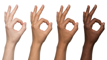 Okay Sign: Diverse Hands Showing Approval on White