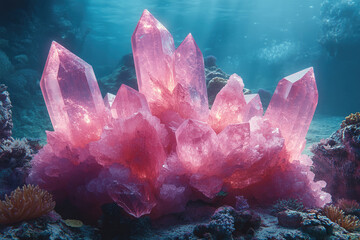 Crystals Shine as a Turtle Explores the Reef Depths