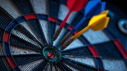 darts hitting bullseye target from above competitive game concept