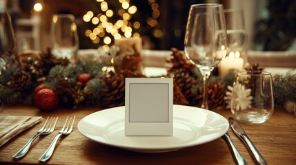 blank instant photo on festive christmas table cozy holiday still life