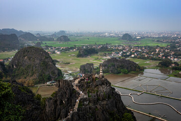 Aerial view of Hang Mua rock and beautiful karst limestone mountains, Ninh Binh, northern Vietnam. 