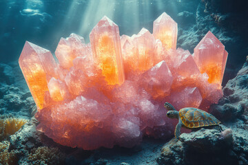 Rose Quartz and Coral Reefs in a Serene Seascape