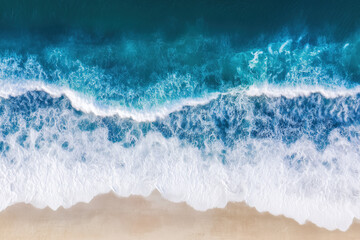 Close-Up Aerial View of Ocean Waves Reaching Sandy Beach