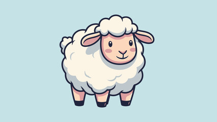 Cute Happy Cartoon Sheep Standing on Light Blue Background